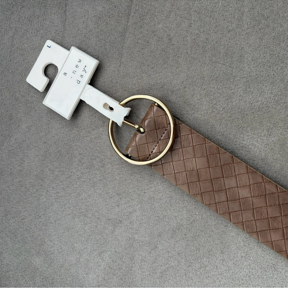 a new day Brown Woven‎ Belt with Gold Buckle